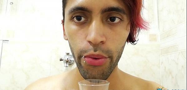  Filling a cup with spit and Jerking off with it until I cum - Camilo Brown